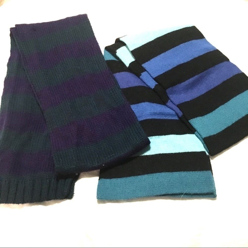 Striped Scarves Merona Knit Blue Black & Purple Set of 2 Winter Fashion Warm